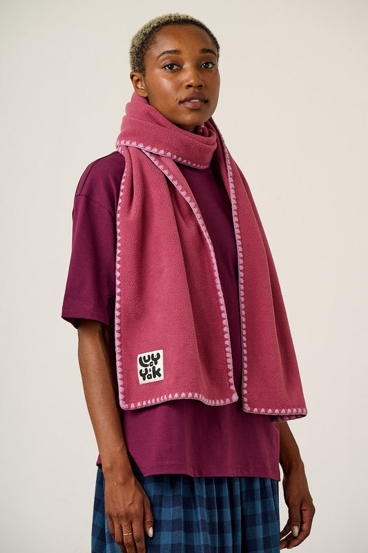 Kiri - Polar Fleece Blanket Stitch Scarf in Pink