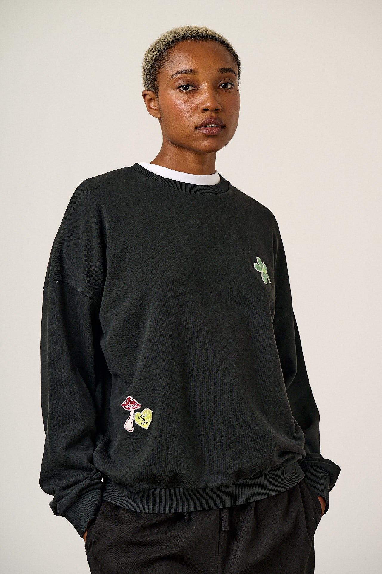 Sutton - Cotton Oversized Sweatshirt in Black with Punk Energy Patches