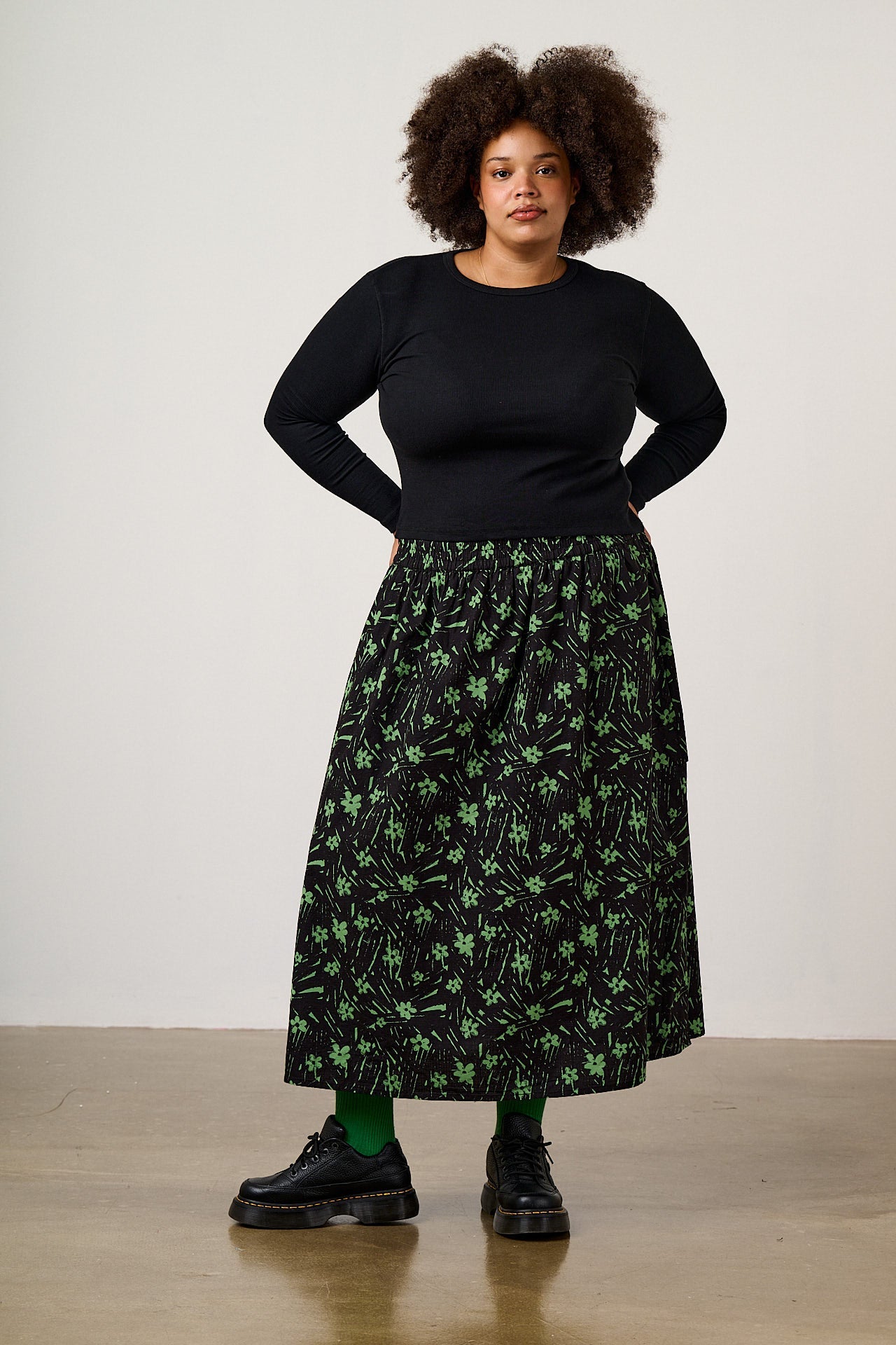 Dakota - Ripstop Midi Skirt in Punk Scribble Floral