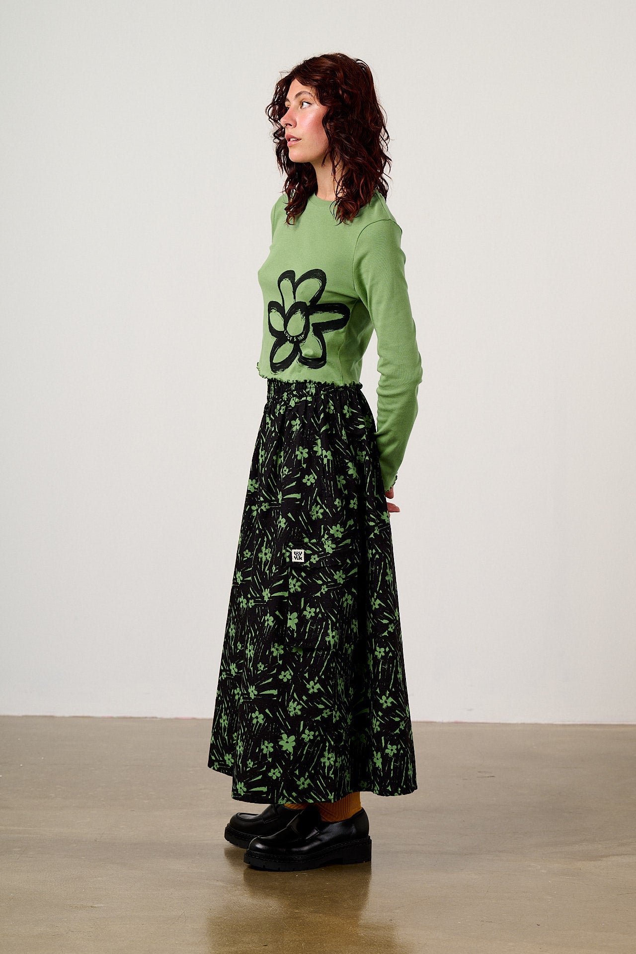 Dakota - Ripstop Midi Skirt in Punk Scribble Floral