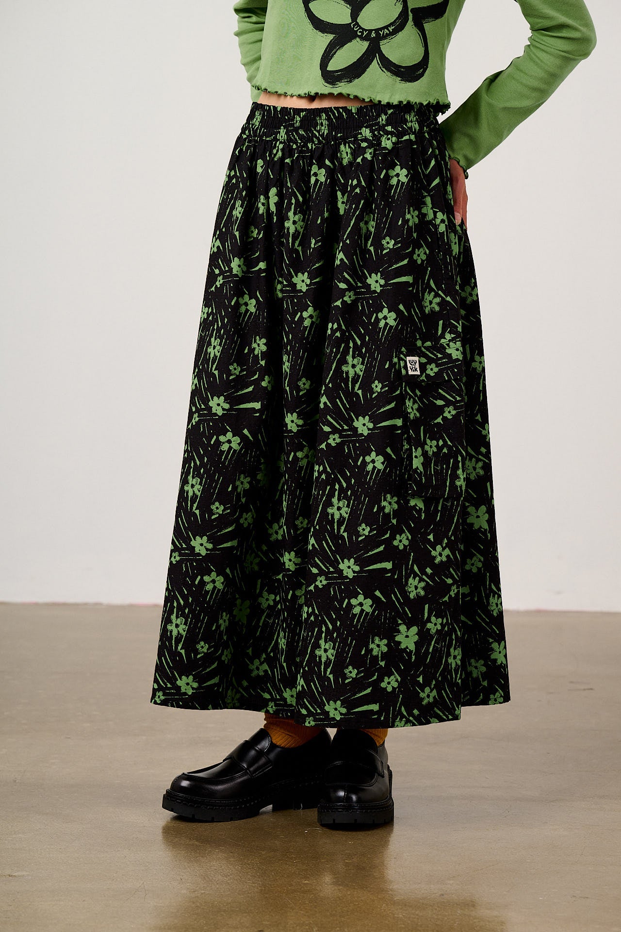 Dakota - Ripstop Midi Skirt in Punk Scribble Floral
