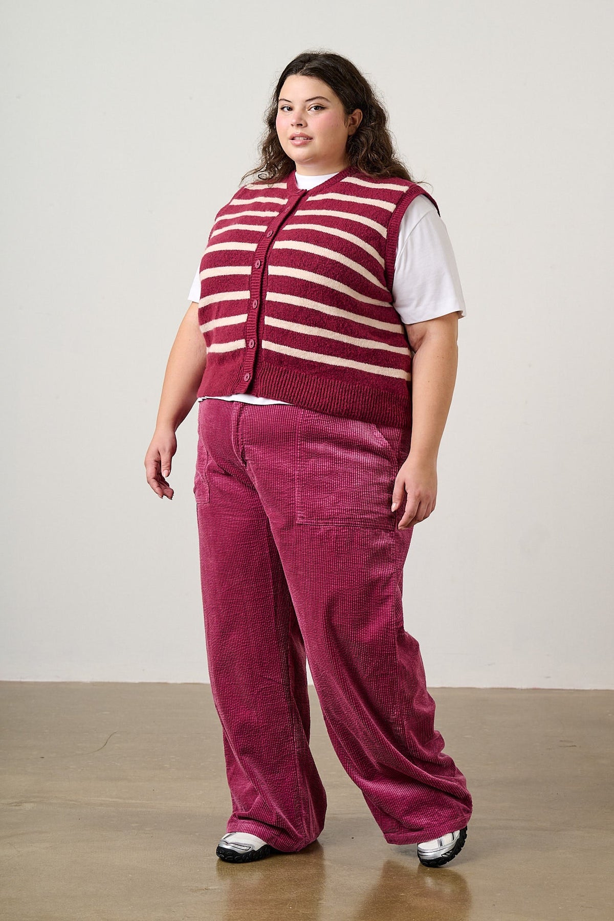 Delores - Organic Cord Wide Leg Trouser in Raspberry