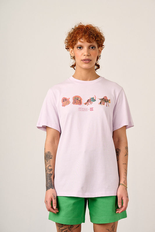 L.E Denver - Cotton T-Shirt in Arthouse & Yak: Lilac Fantasy Animals