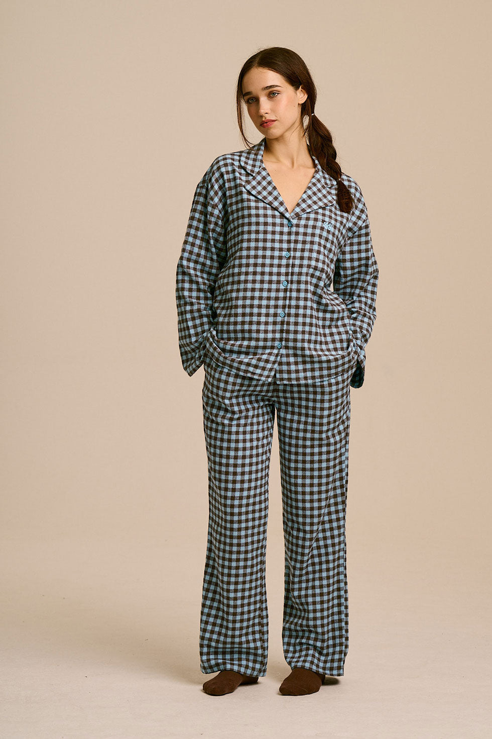 Dreamer - Pyjamas in Blue and Brown Checkerboard