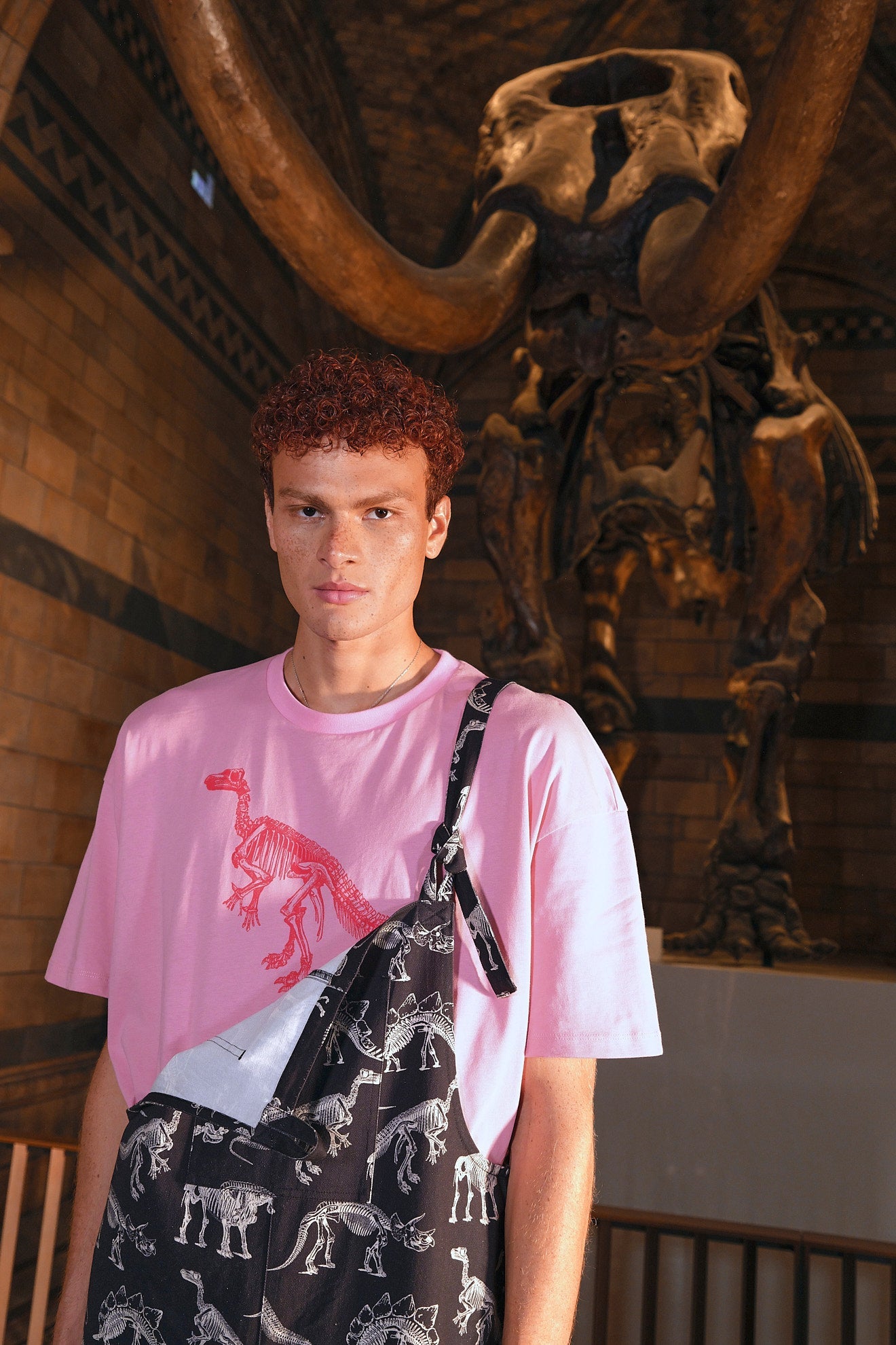 L.E. Benny - Oversized Cotton T-Shirt in Dinosaur Natural History Museum & Yak
