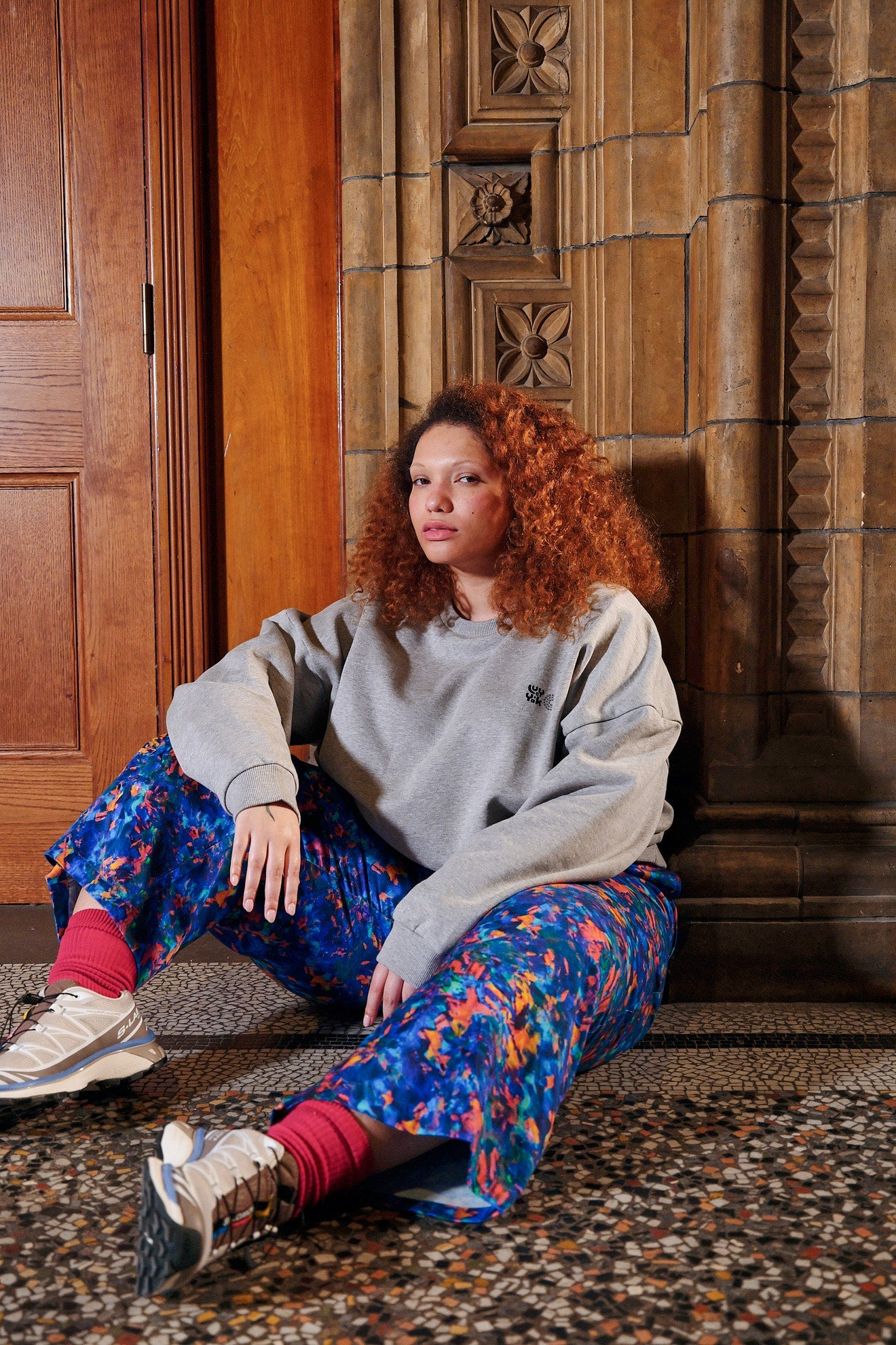 L.E. Chuck - Wide Leg Cotton Trousers in Digital Blur Natural History Museum & Yak