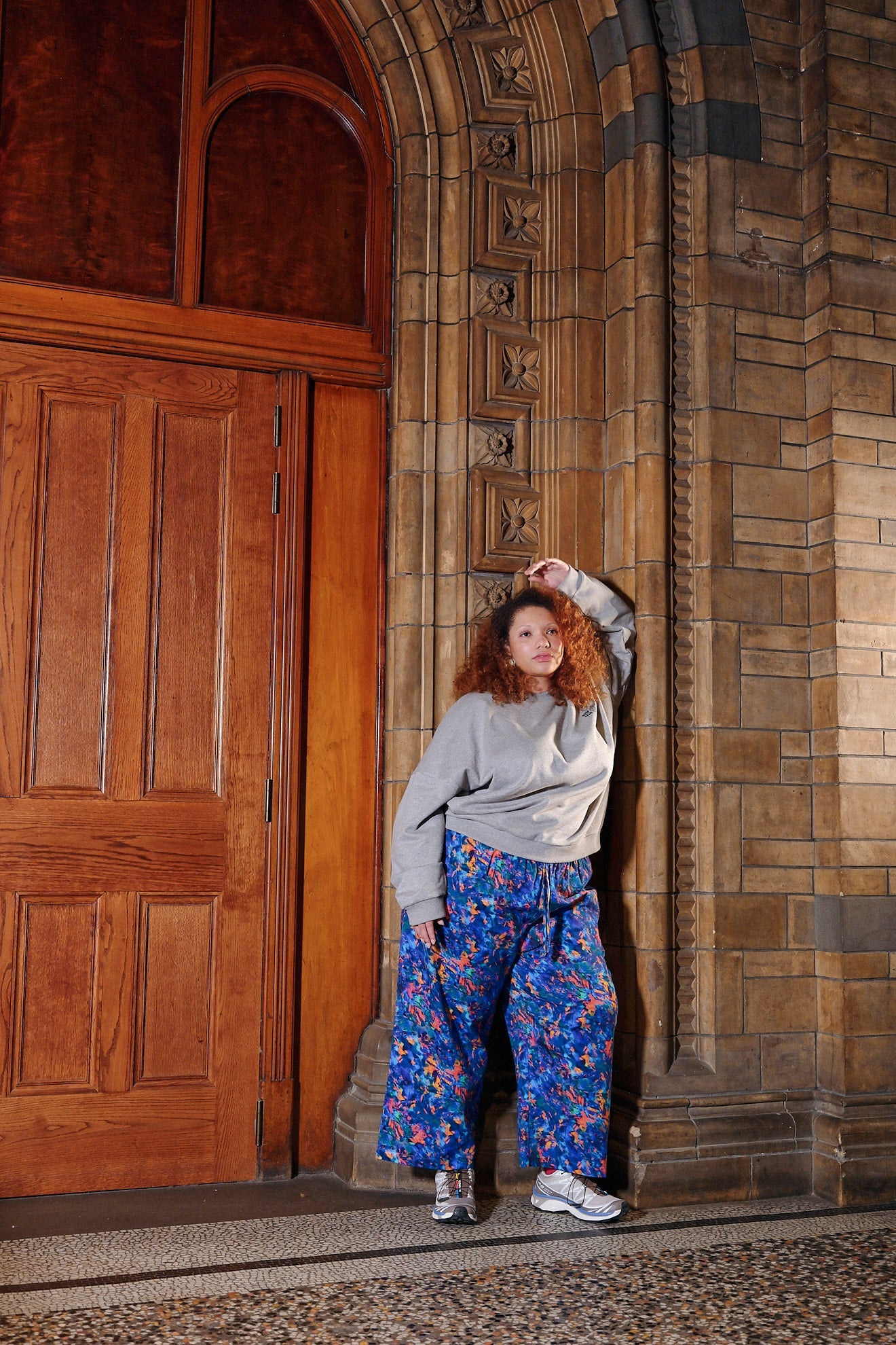 L.E. Chuck - Wide Leg Cotton Trousers in Digital Blur Natural History Museum & Yak