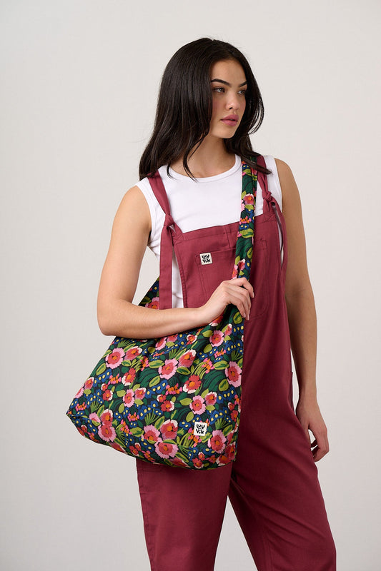 Elas - Slouchy Tote Bag in Black Marie Print