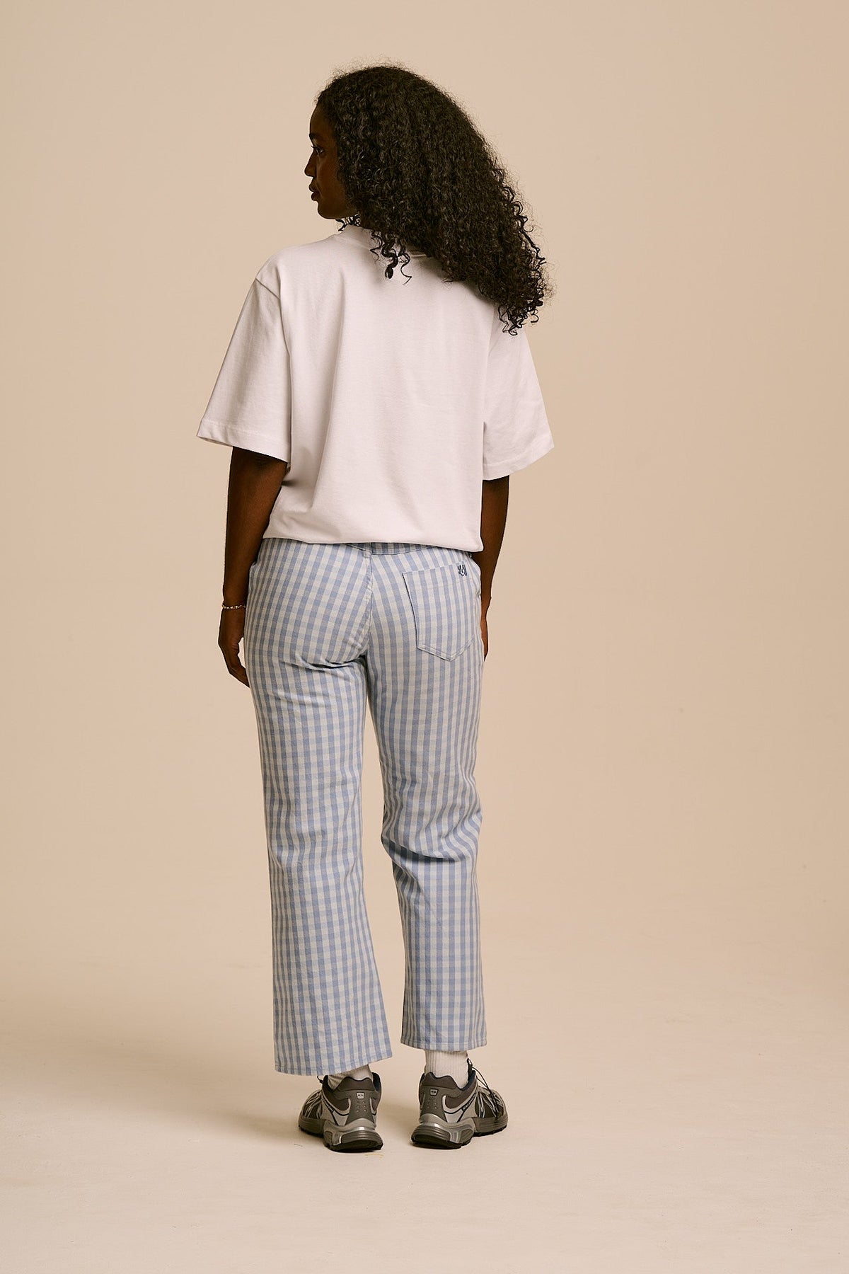Ellis - Cotton Kickflare Trousers in Blue Gingham
