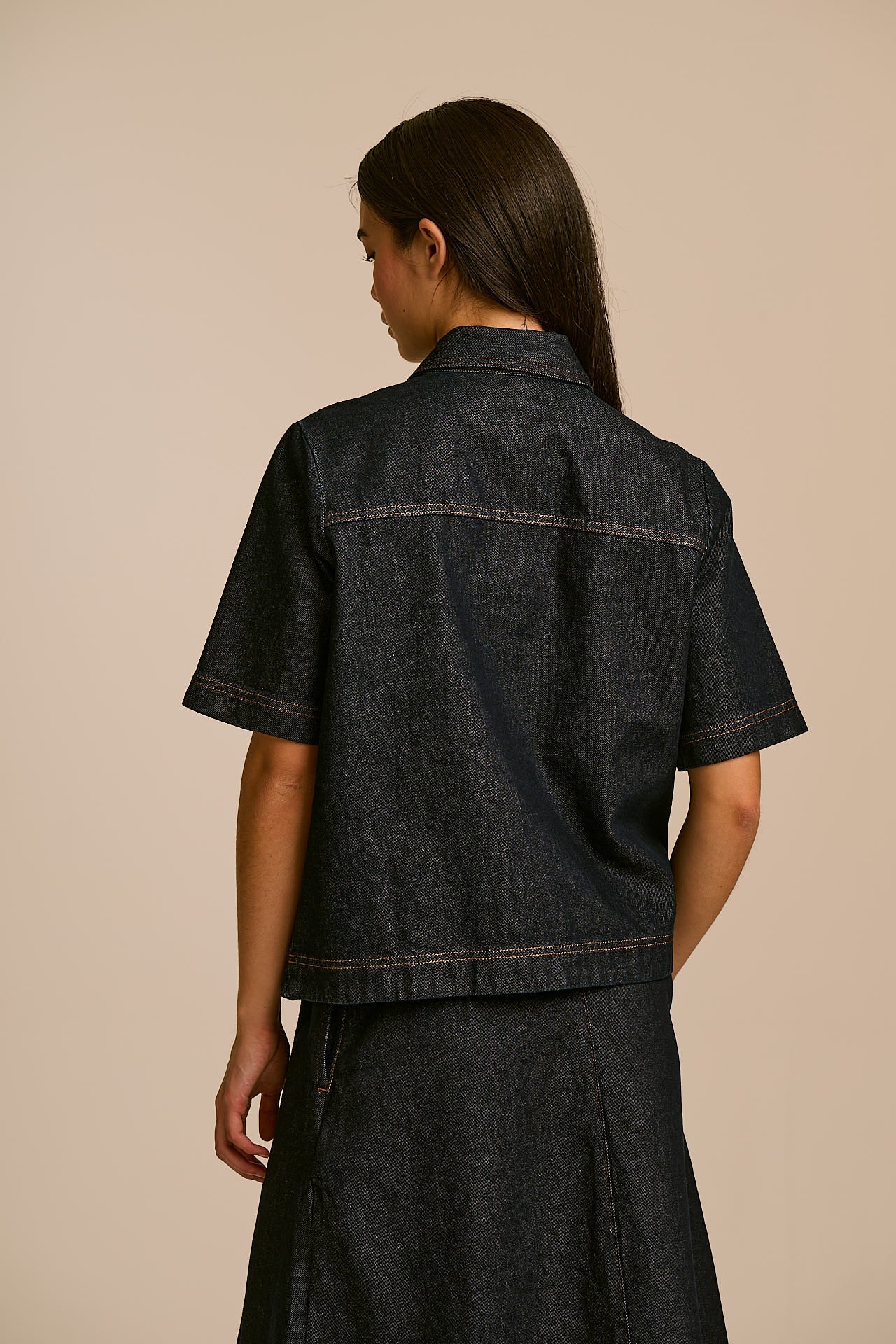 Elio - Denim Zip Through Shirt in Indigo Denim