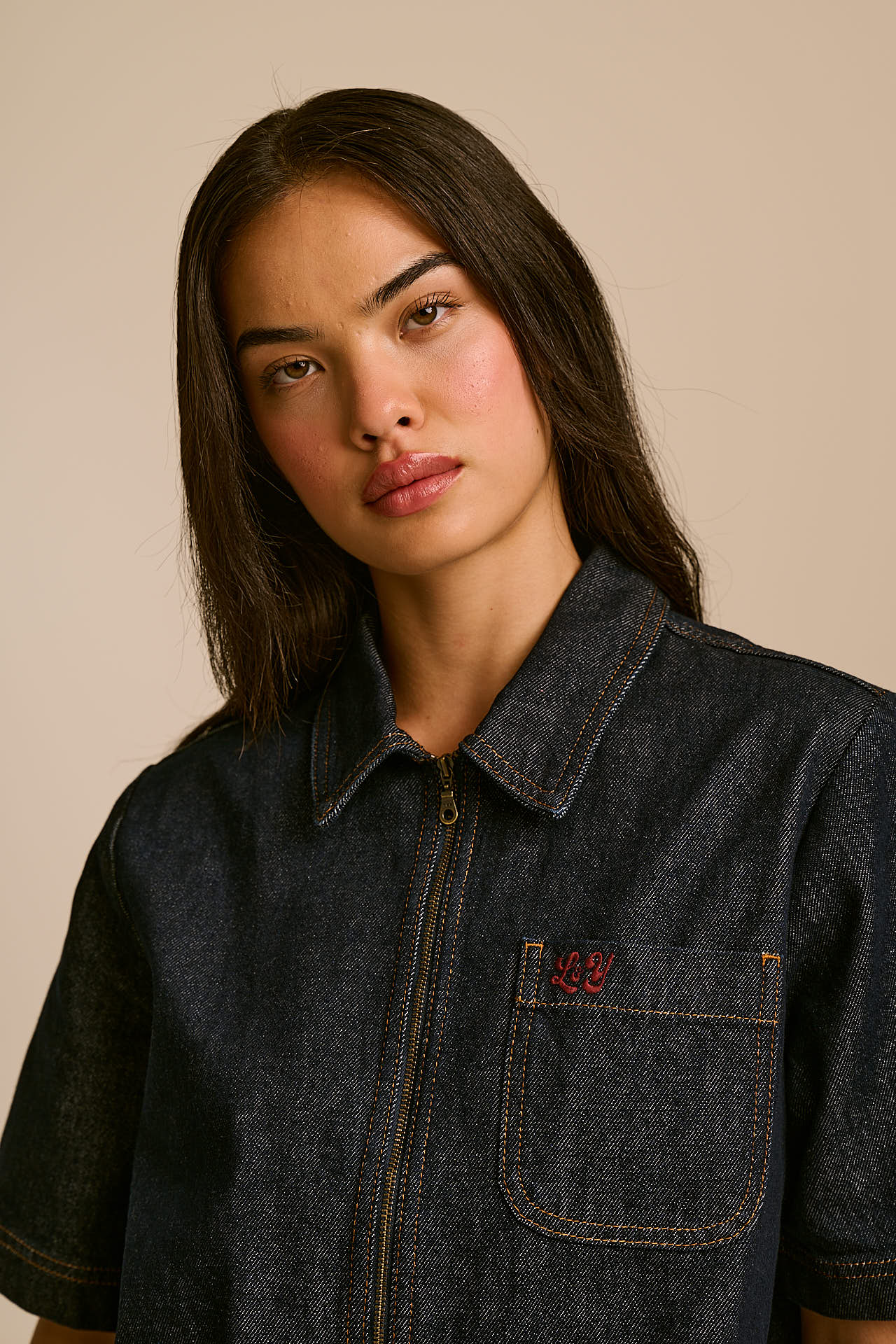 Elio - Denim Zip Through Shirt in Indigo Denim