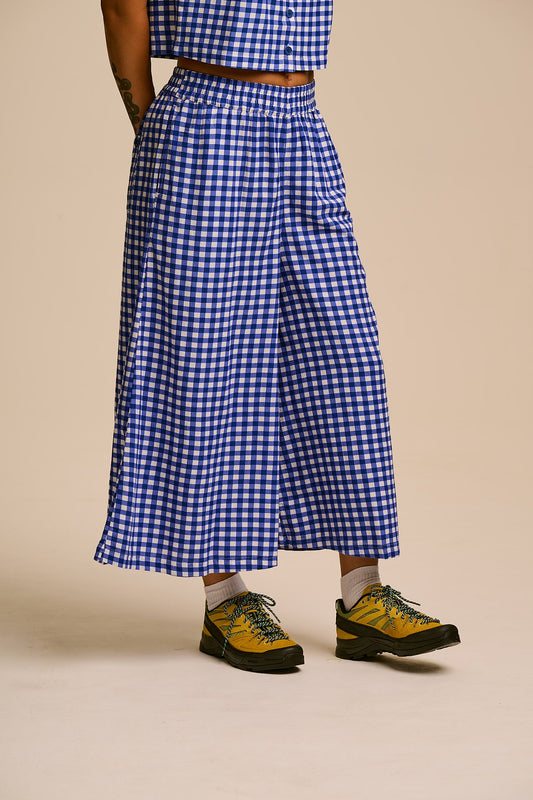 Chase - Viscose Culotte Trousers in Blue Check