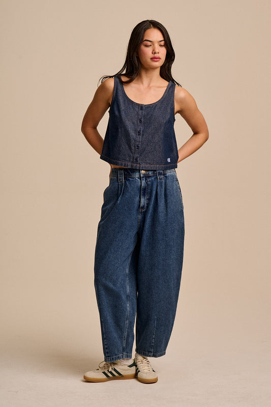 Etoile Button Up Tank Top - Organic Cotton in Indigo Blue