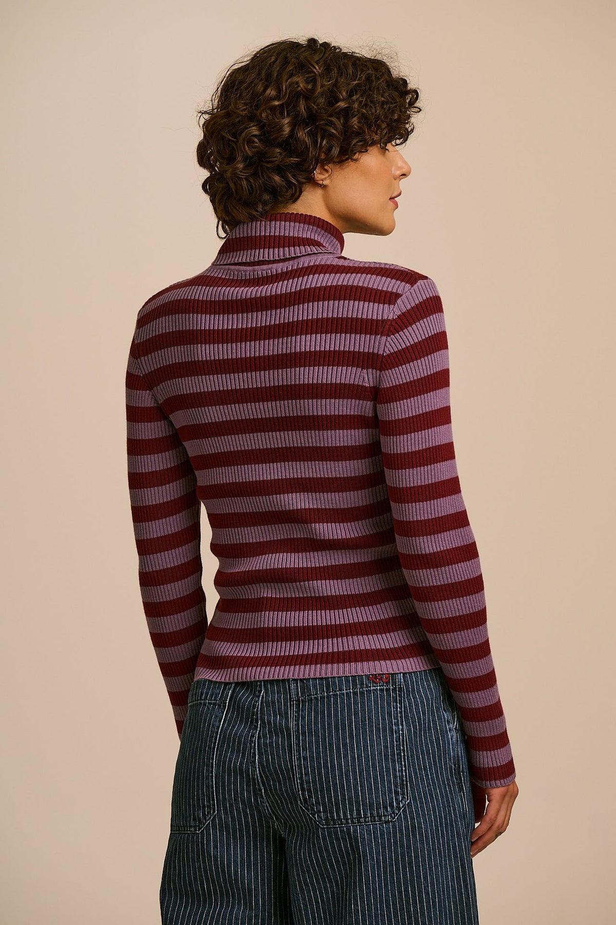 Eva - Roll Neck Jumper in Harvest Home Stripe