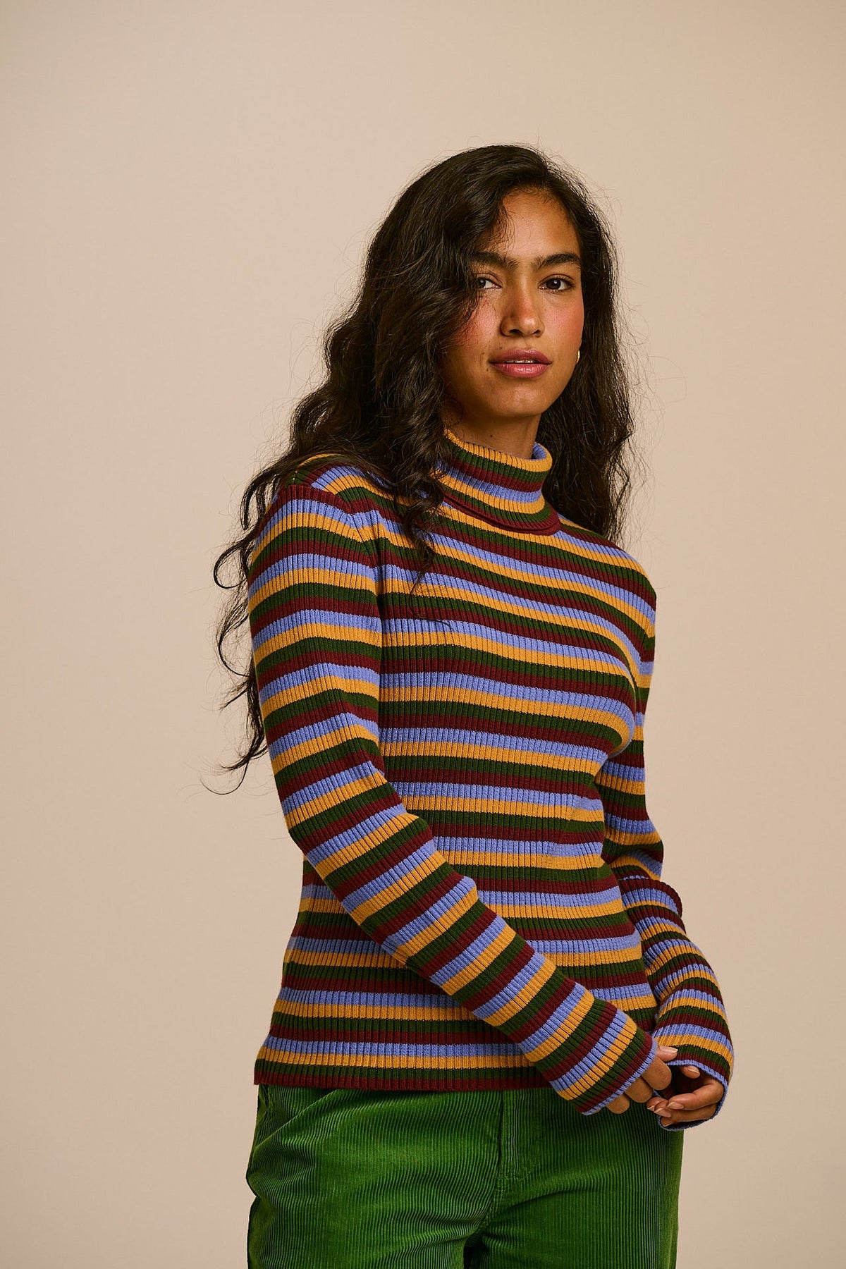 Eva - Roll Neck Jumper in Multi Stripe