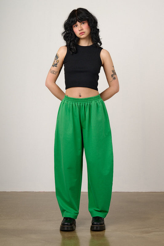 Freddie - Barrel Leg Cotton Jersey Trouser in Kelly Green