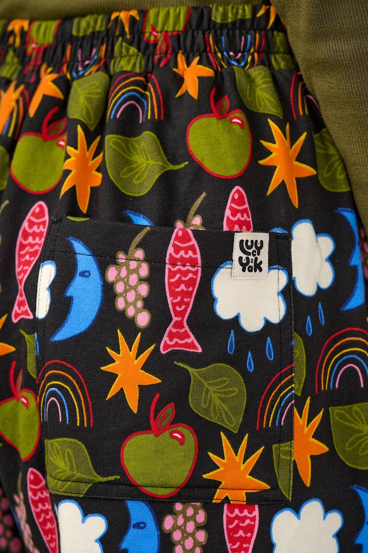 Freddie - Barrel Leg Cotton Jersey Trouser in Naive Shapes Print