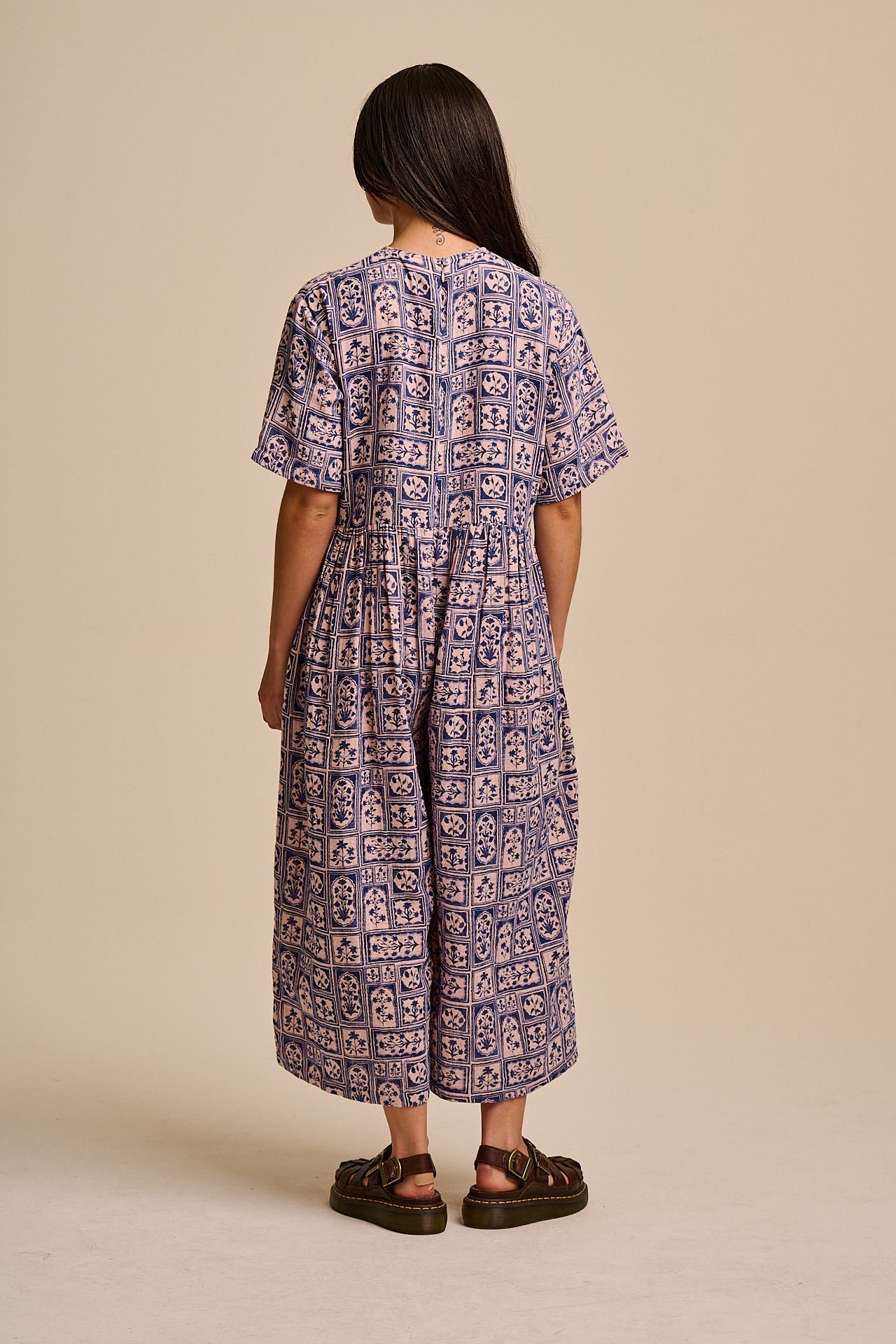 George - Cotton Jumpsuit in Blue & Pink Walled Blooms
