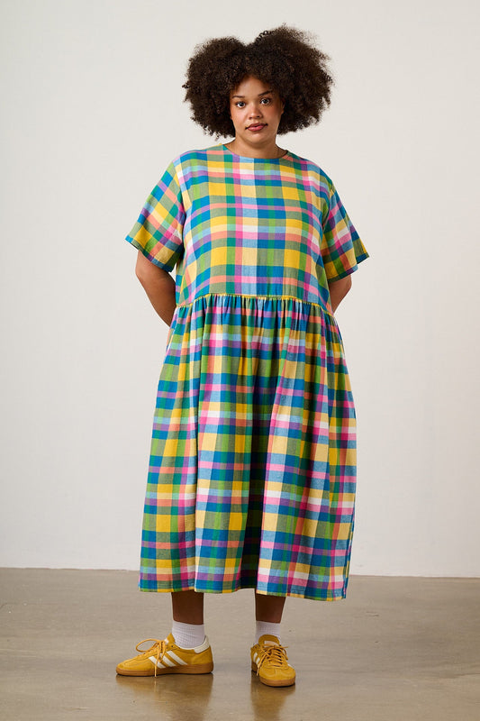 Georgia - Brushed Cotton Dress in Retro Picnic Fun Check