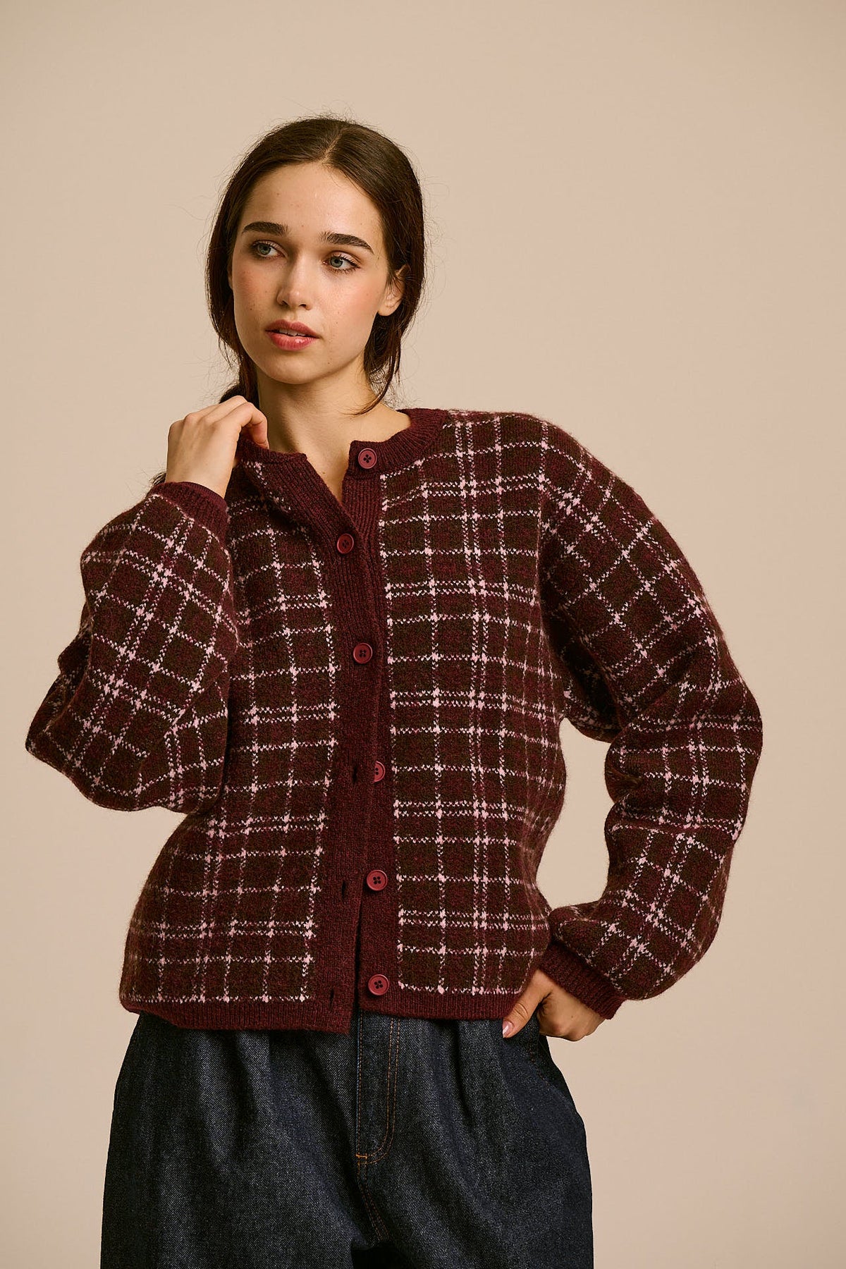 Gin - Cardigan in Romantic Check