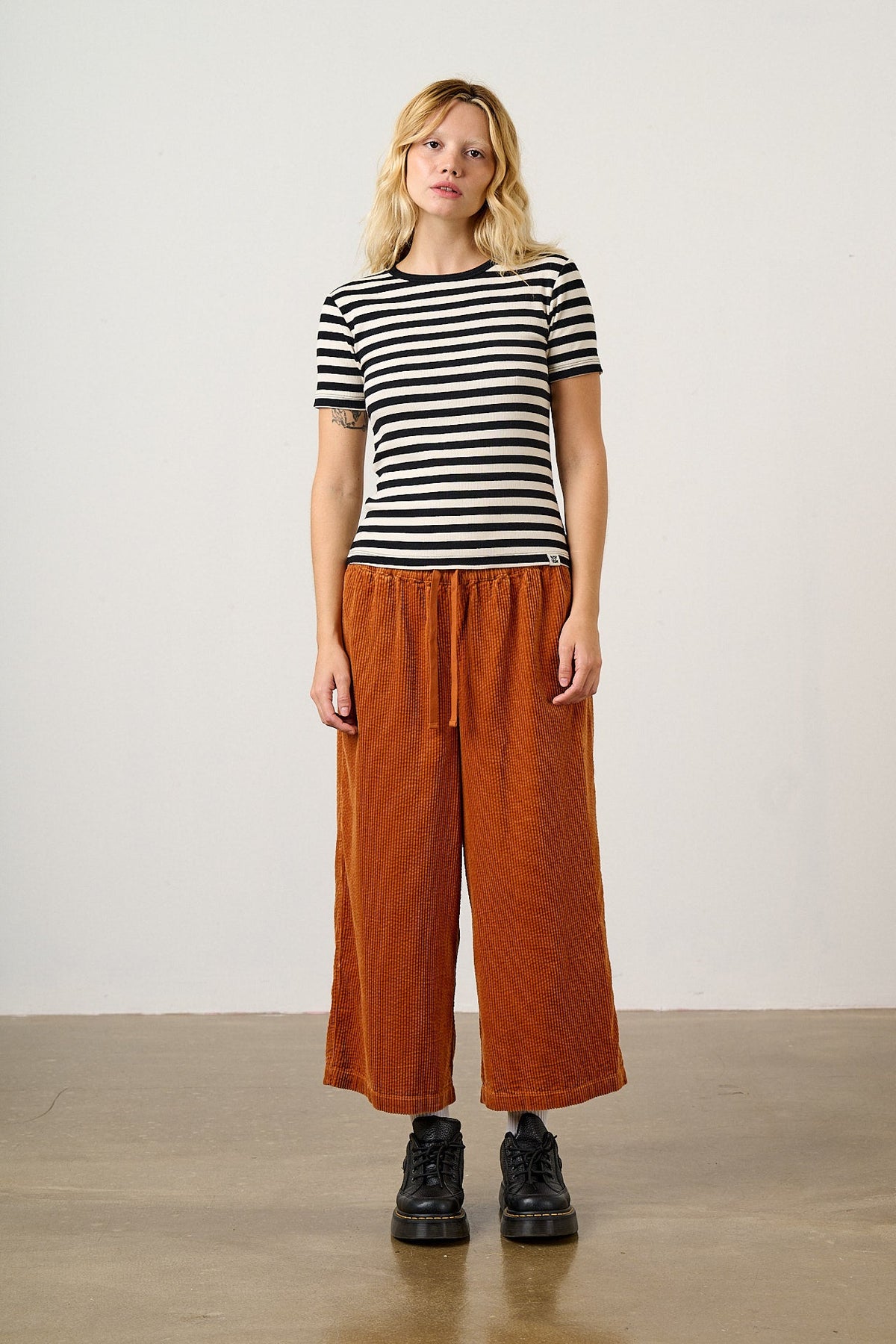 Gracie - Cotton T-Shirt in Monochrome Stripe