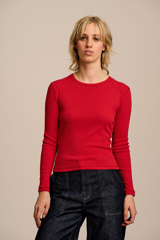 Grayson -  Long Sleeve Cotton T-Shirt in Red