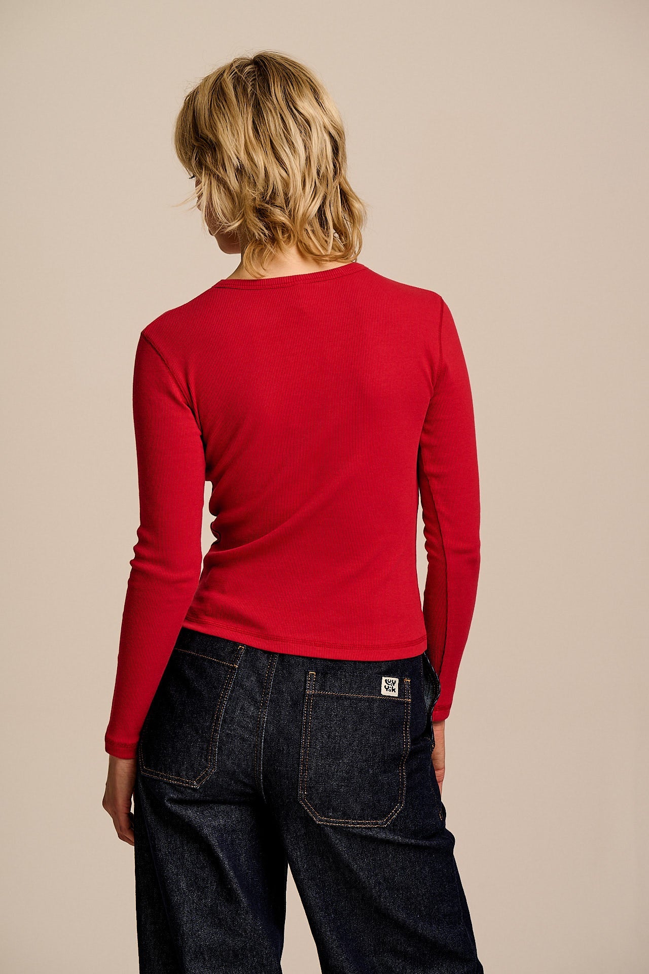 Grayson -  Long Sleeve Cotton T-Shirt in Red