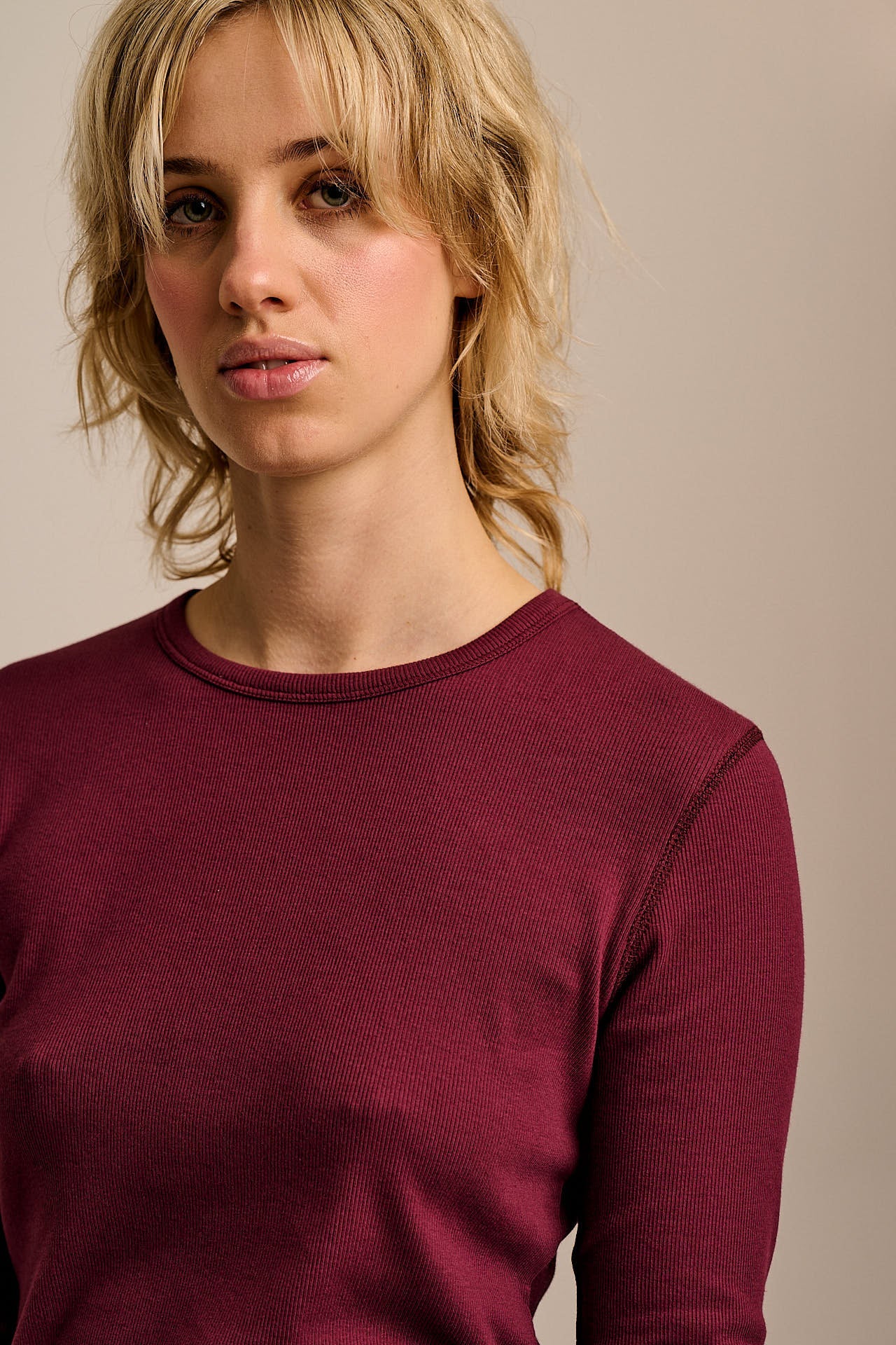 Grayson - Long Sleeve Cotton Jersey Top in Wine