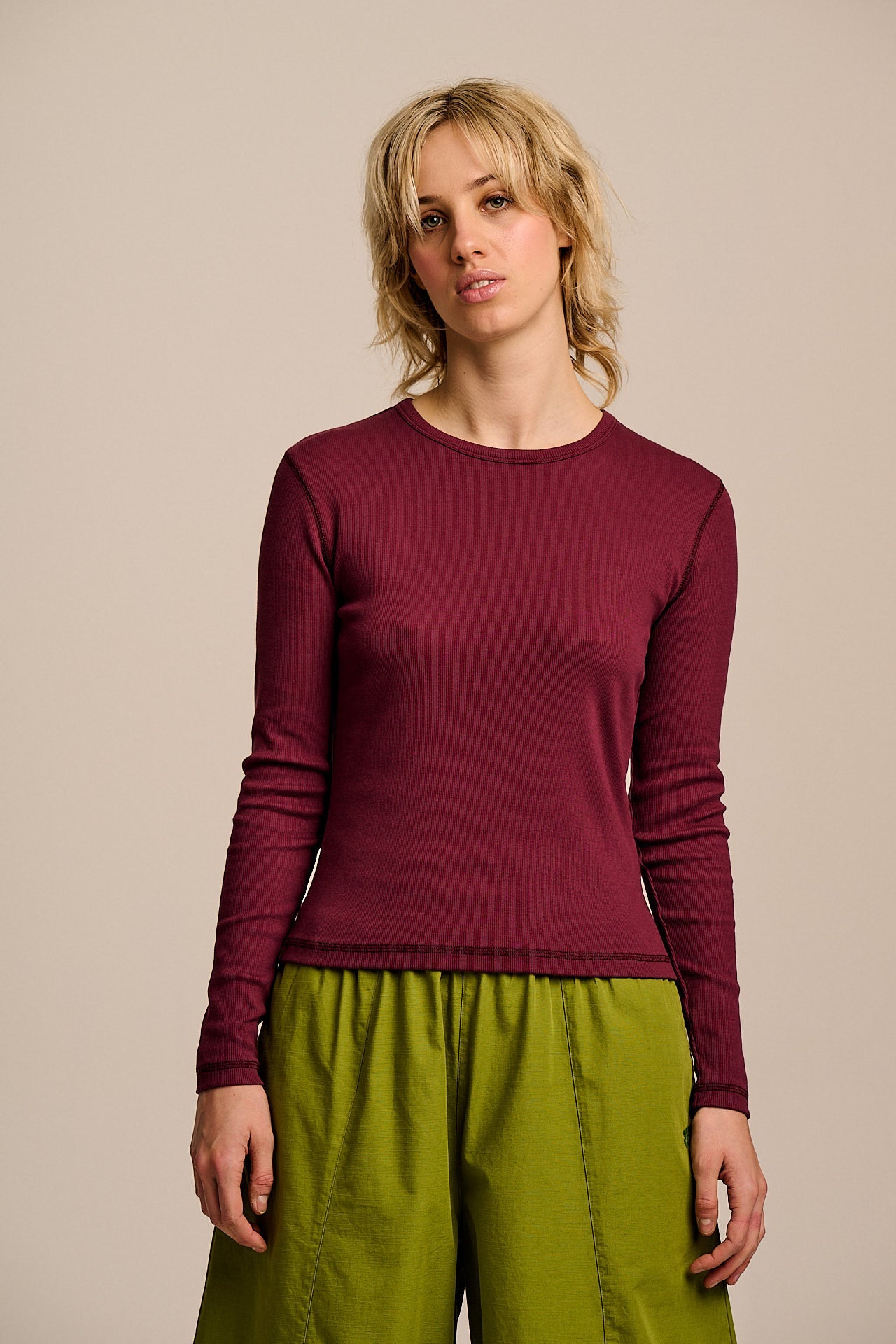 Grayson - Long Sleeve Cotton Jersey Top in Wine
