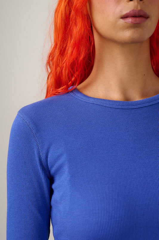 Grayson - Long Sleeve Cotton T-shirt in Dazzling Blue