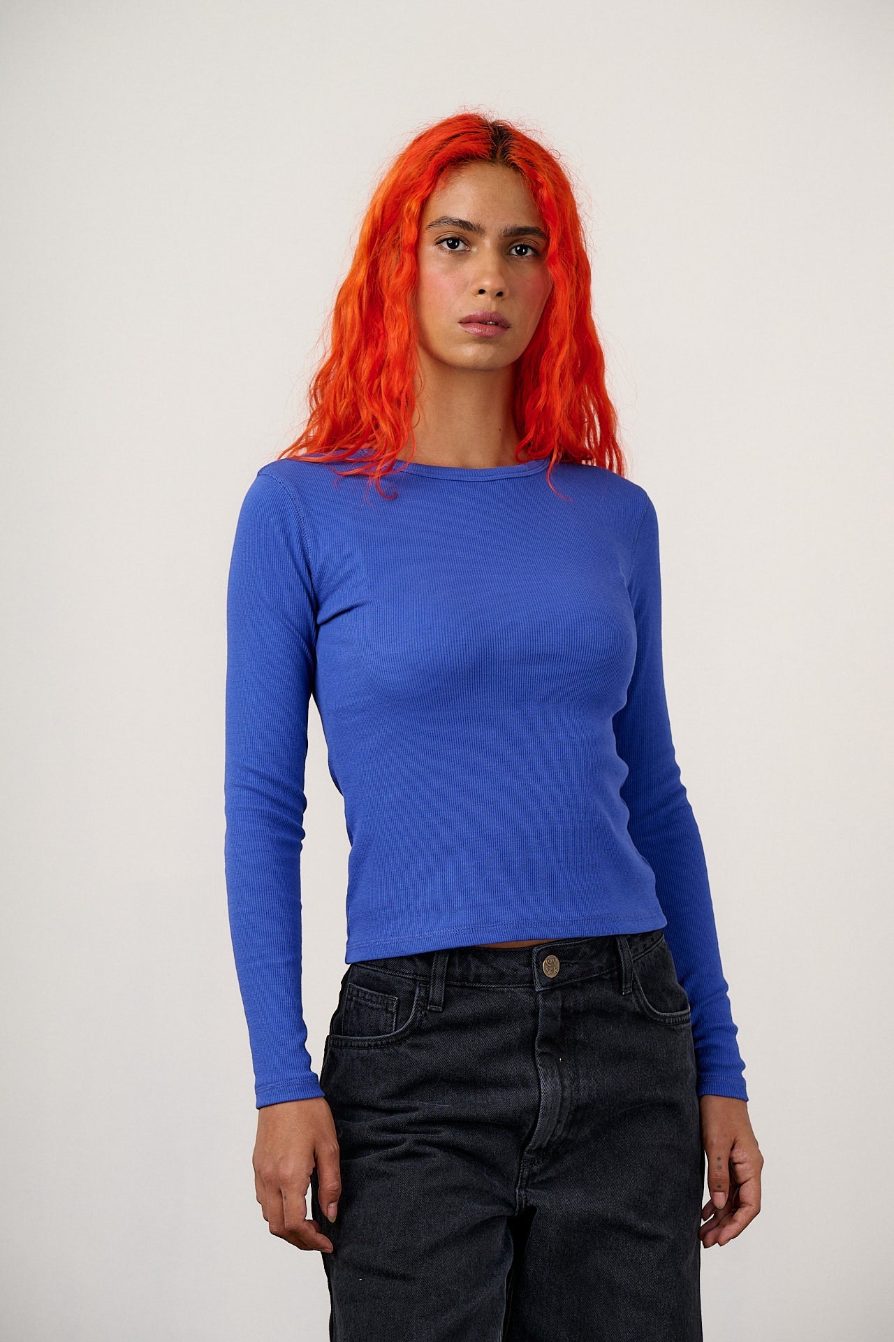 Grayson - Long Sleeve Cotton T-shirt in Dazzling Blue