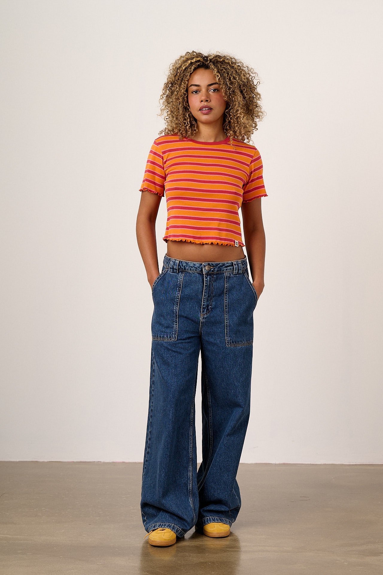 Greta - Cropped Cotton Top in Orange Stripe