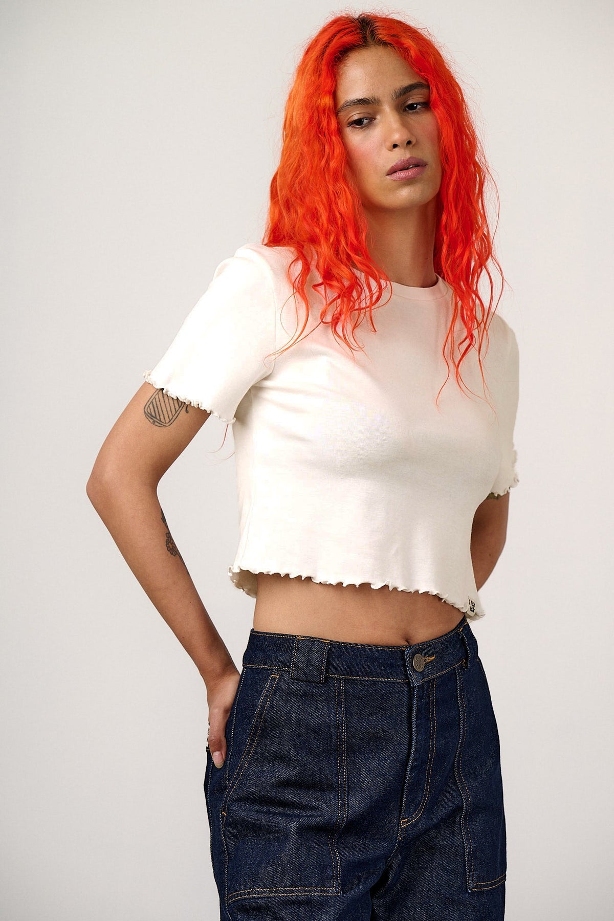 Greta - Cropped Cotton Top in Ecru