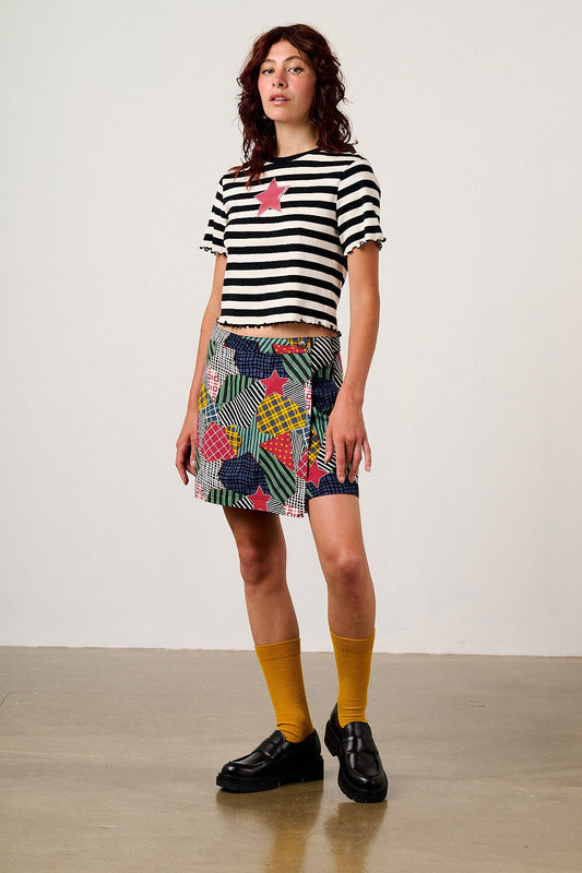 Greta - Cropped Cotton Top in Stripe with Star