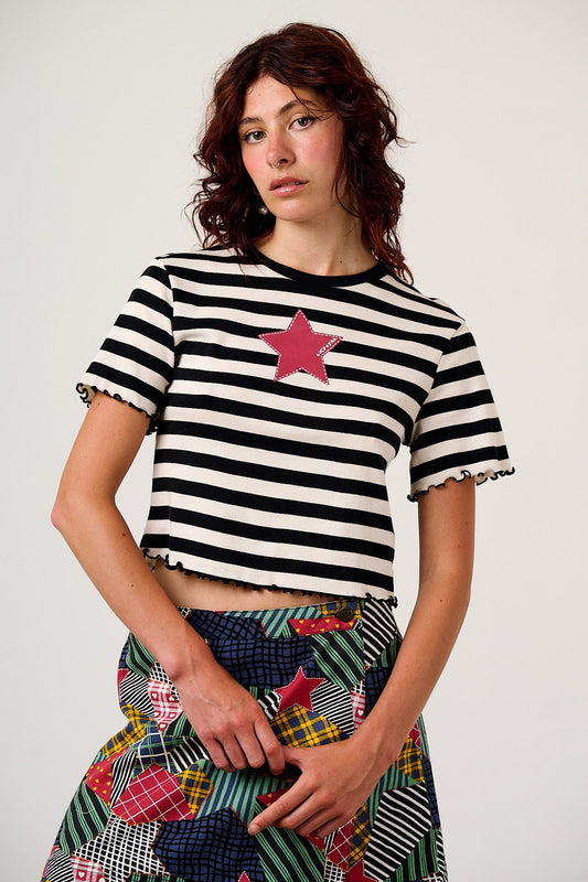 Greta Cropped Top - Organic Cotton in Stripe with Star