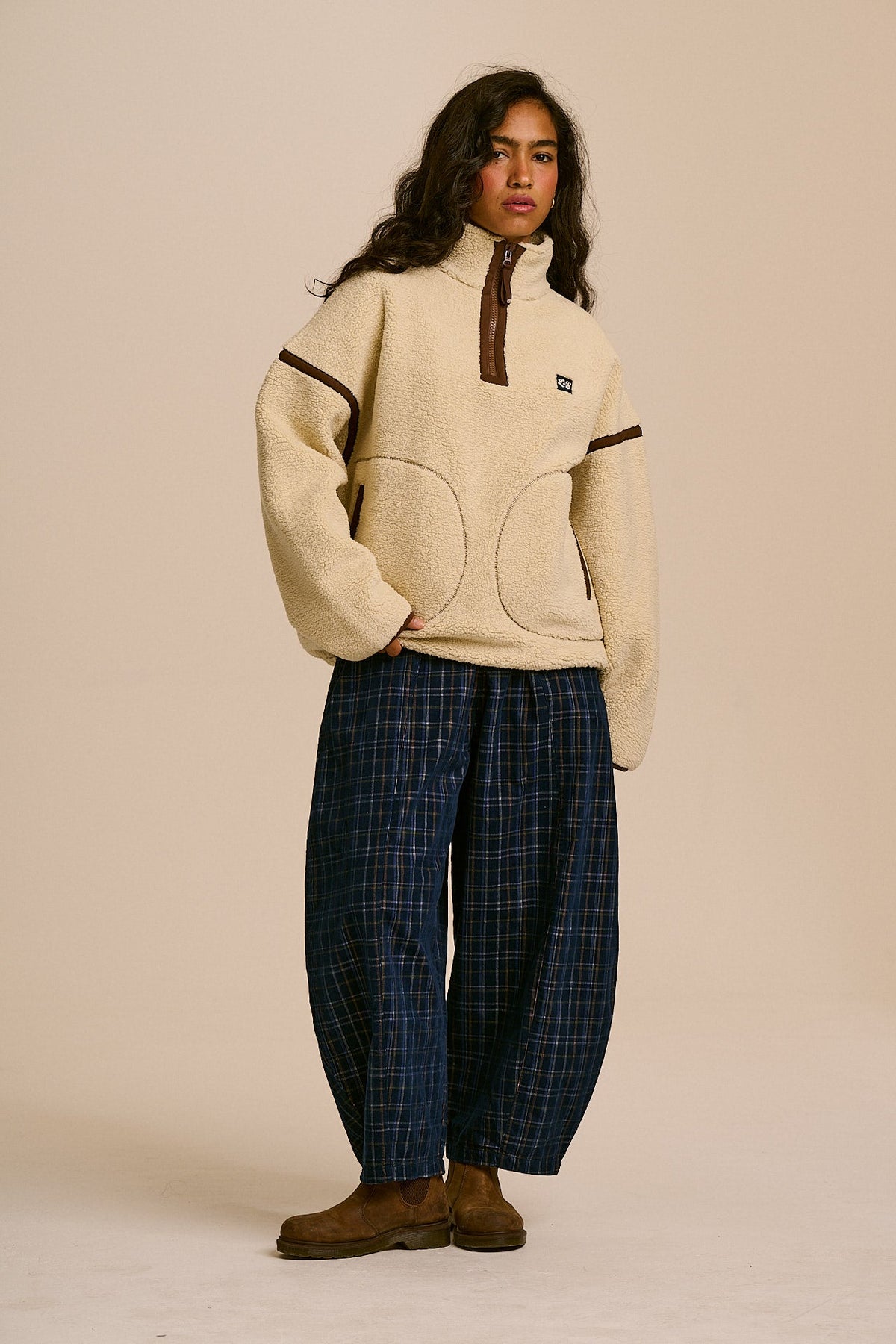 Hadley - Half Zip Fleece in Ecru and Chocolate