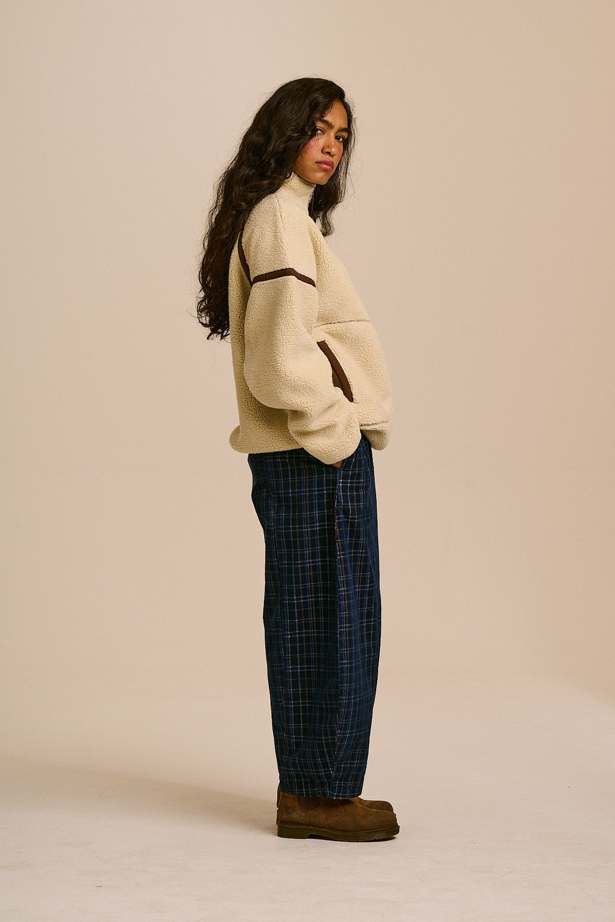 Hadley - Half Zip Fleece in Ecru and Chocolate