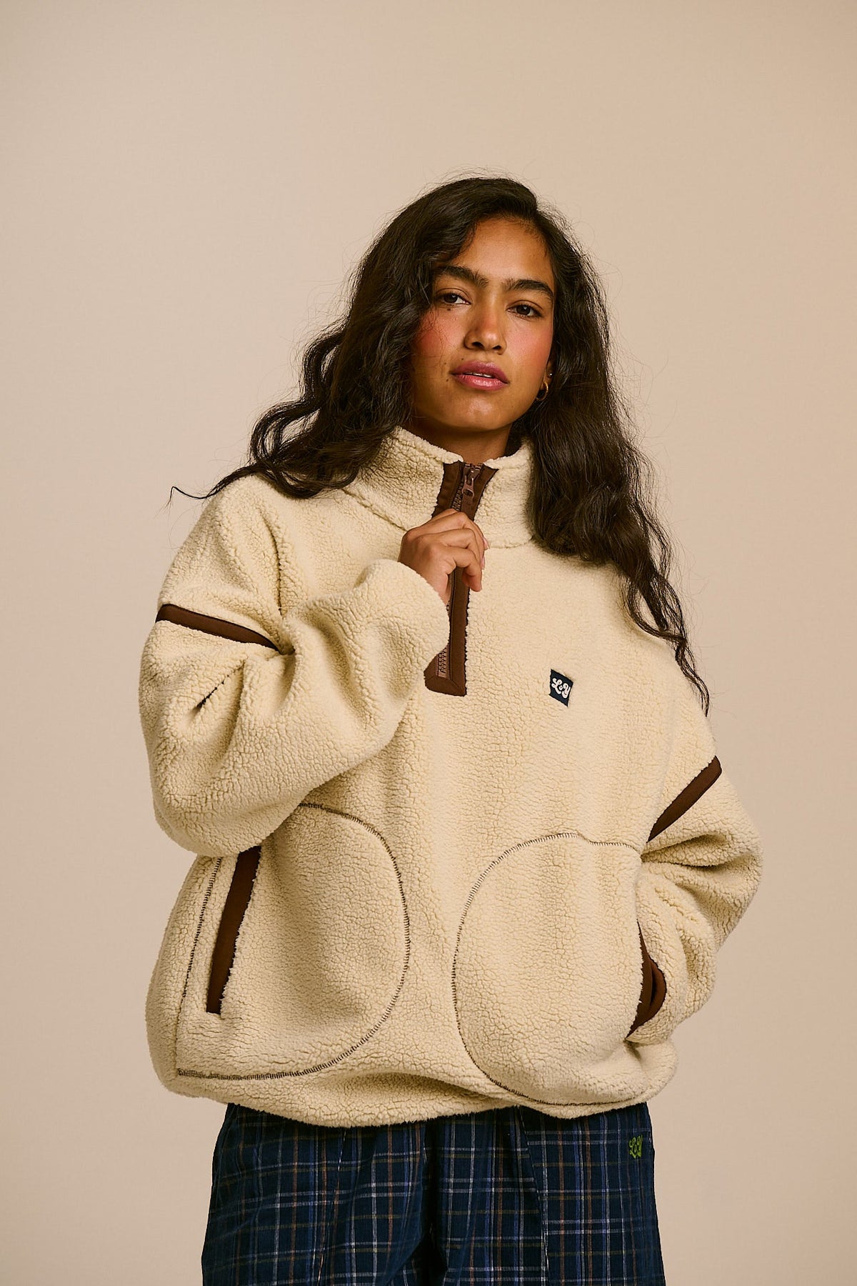 Hadley - Half Zip Fleece in Ecru and Chocolate