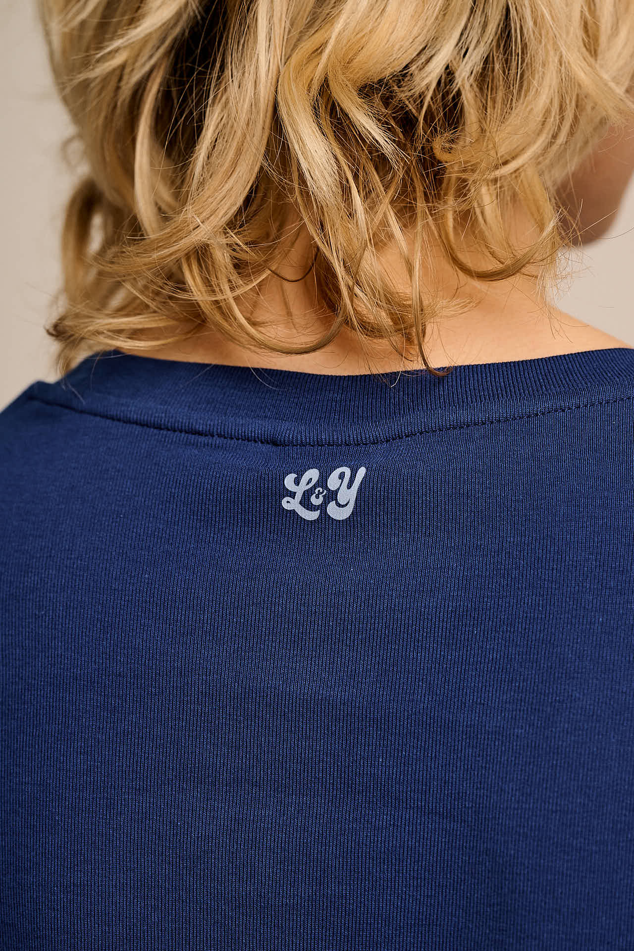 Hansel - Long Sleeve Cotton Jersey Crop Top in Navy