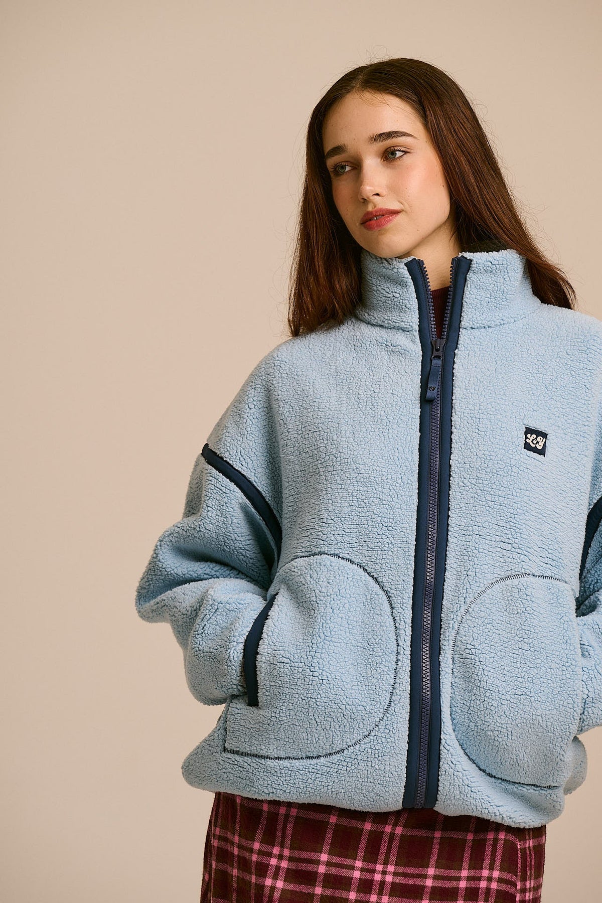 Hayes - Borg Zip Through Fleece in Icy Blue
