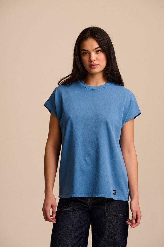 Inessa - Cotton Cap Sleeve T-Shirt in Navy