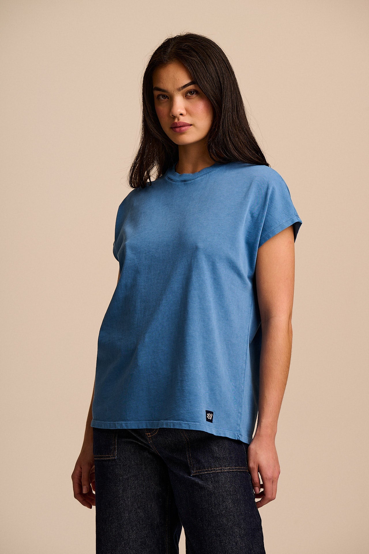 Inessa - Cotton Cap Sleeve T-Shirt in Navy