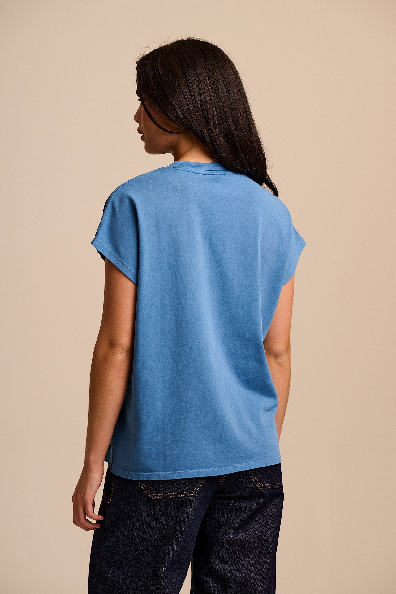 Inessa - Cotton Cap Sleeve T-Shirt in Navy