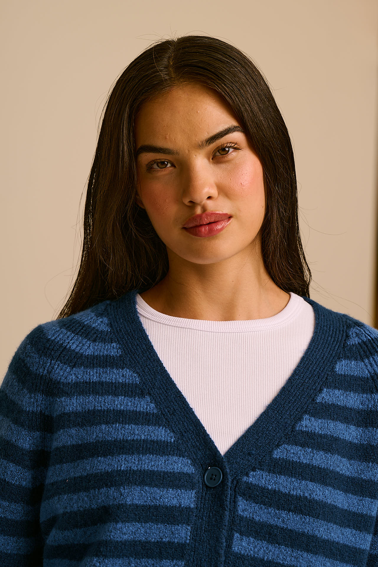 Juniper - RWS Wool Knitted Cardigan in Blue Stripe