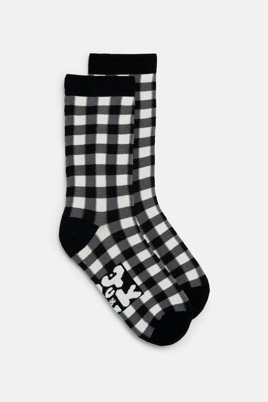 JoJo - Cotton Socks in Black & White Gingham Print