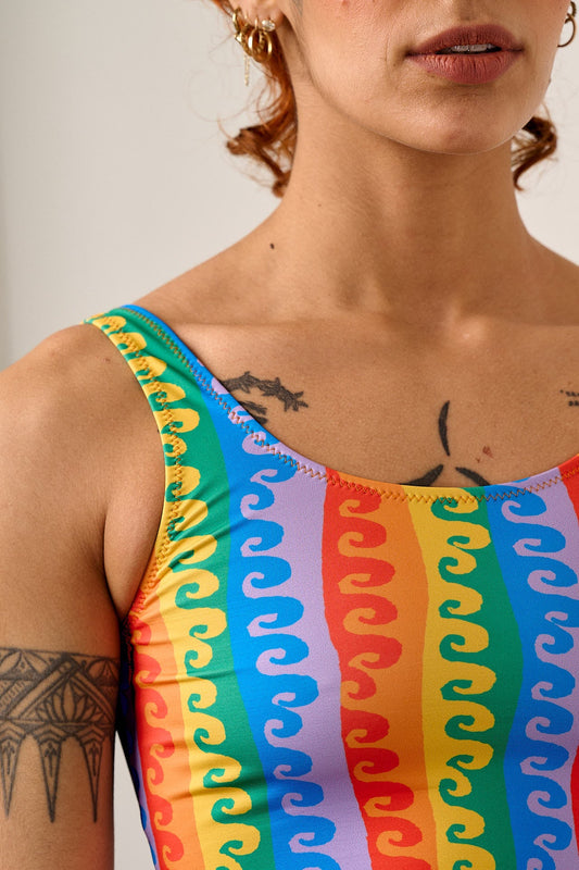 Kara - Tankini Top in Rainbow Wave
