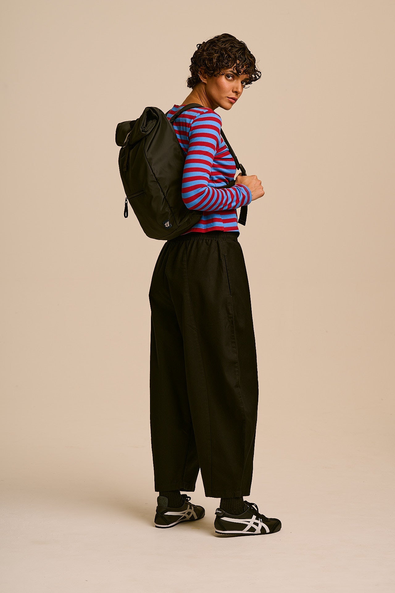 Obregon - Cotton Barrel Leg Trousers in Black