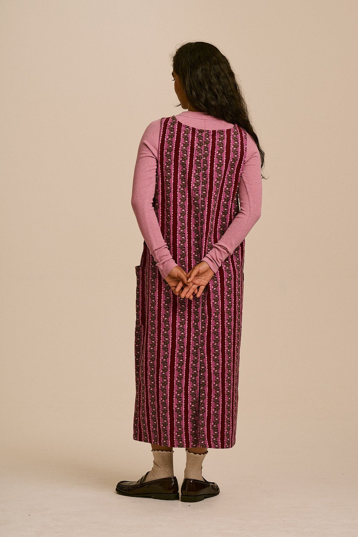 Lily - Organic Cotton Midi Dress in Folk Floral Stripe