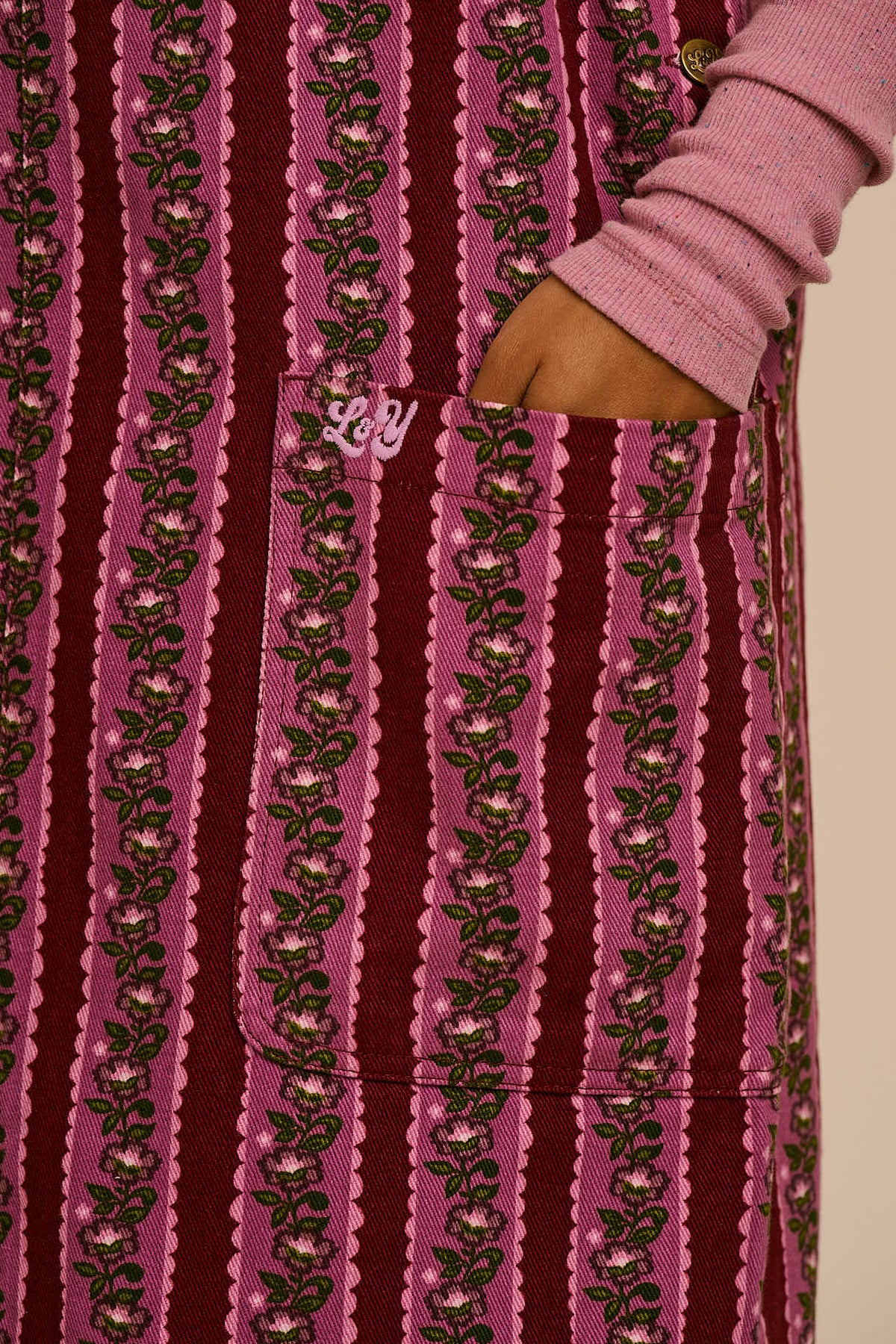 Lily - Organic Cotton Midi Dress in Folk Floral Stripe