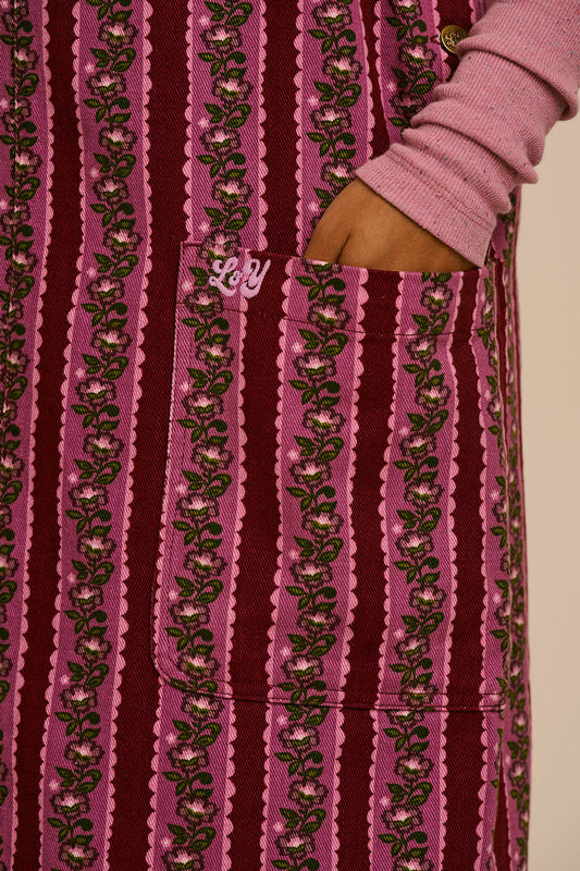 Lily - Organic Cotton Midi Dress in Folk Floral Stripe